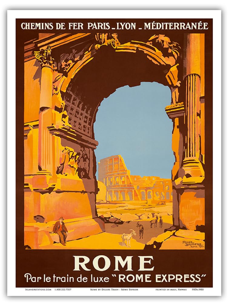 Rome Italy by Deluxe Train - Rome Express - PLM - Vintage Railroad Travel Poster by Roger Broders c.1921 - Master Art Print (Unf