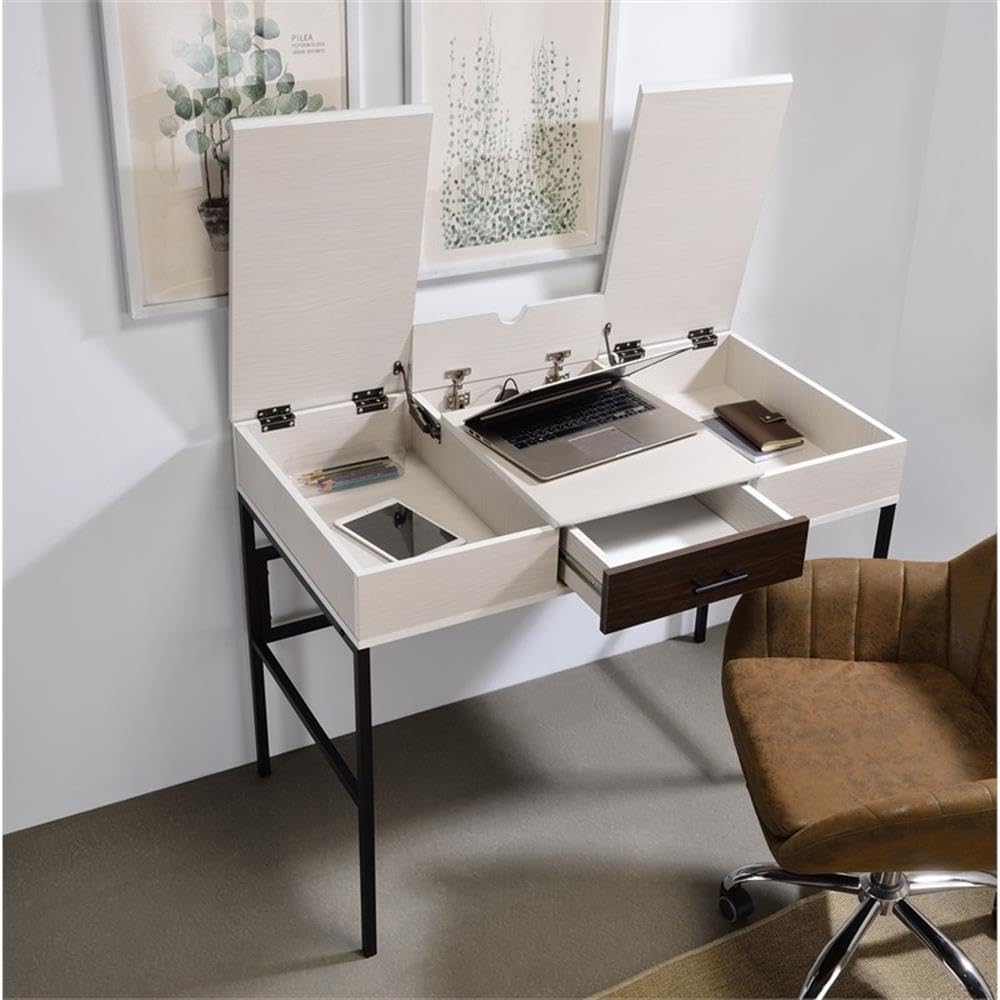 Acme Verster Wooden 1-Drawer Writing Desk With Usb Port In Natural And Black