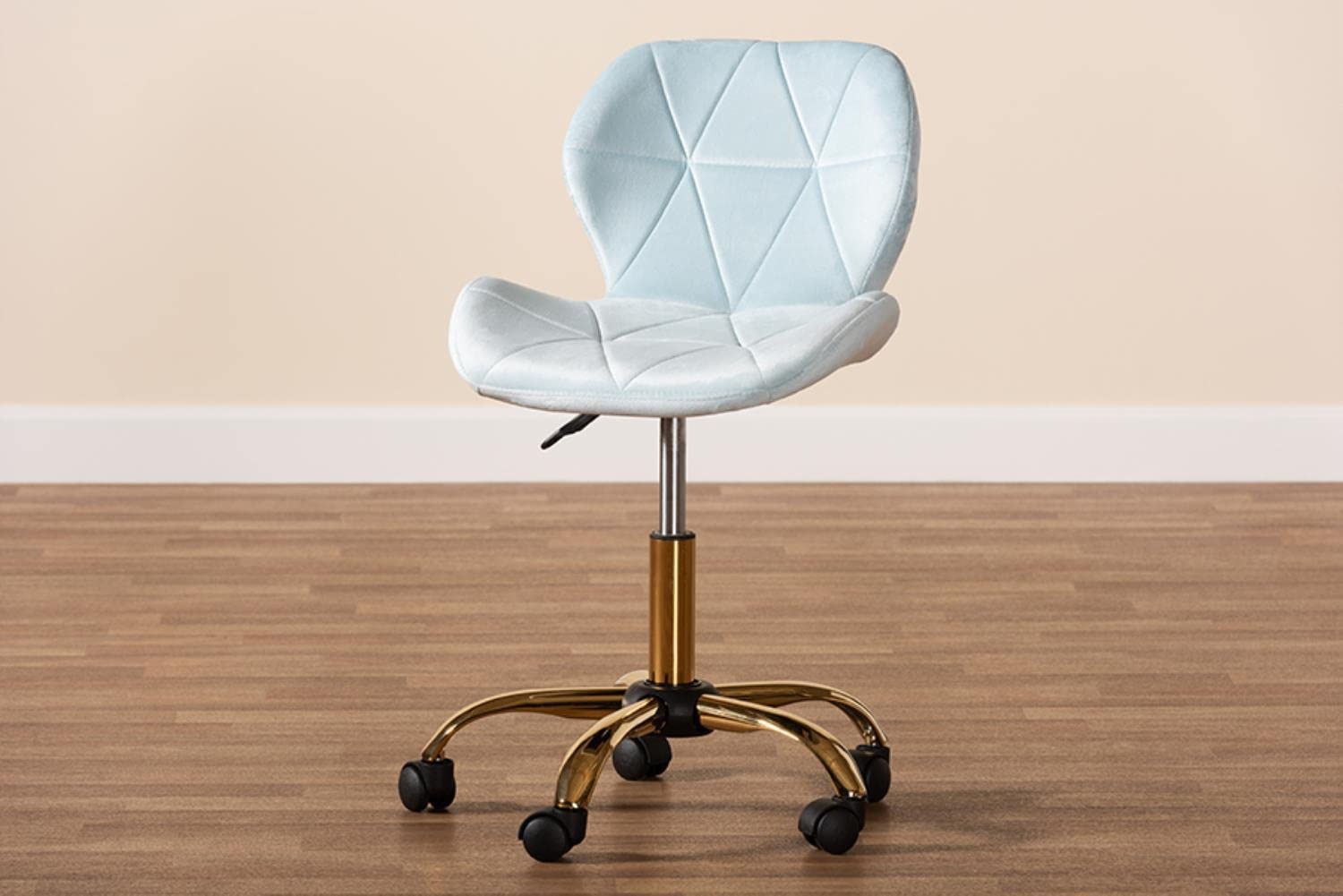 Baxton Studio Savara Aqua Velvet Fabric and Gold Metal Swivel Office Chair