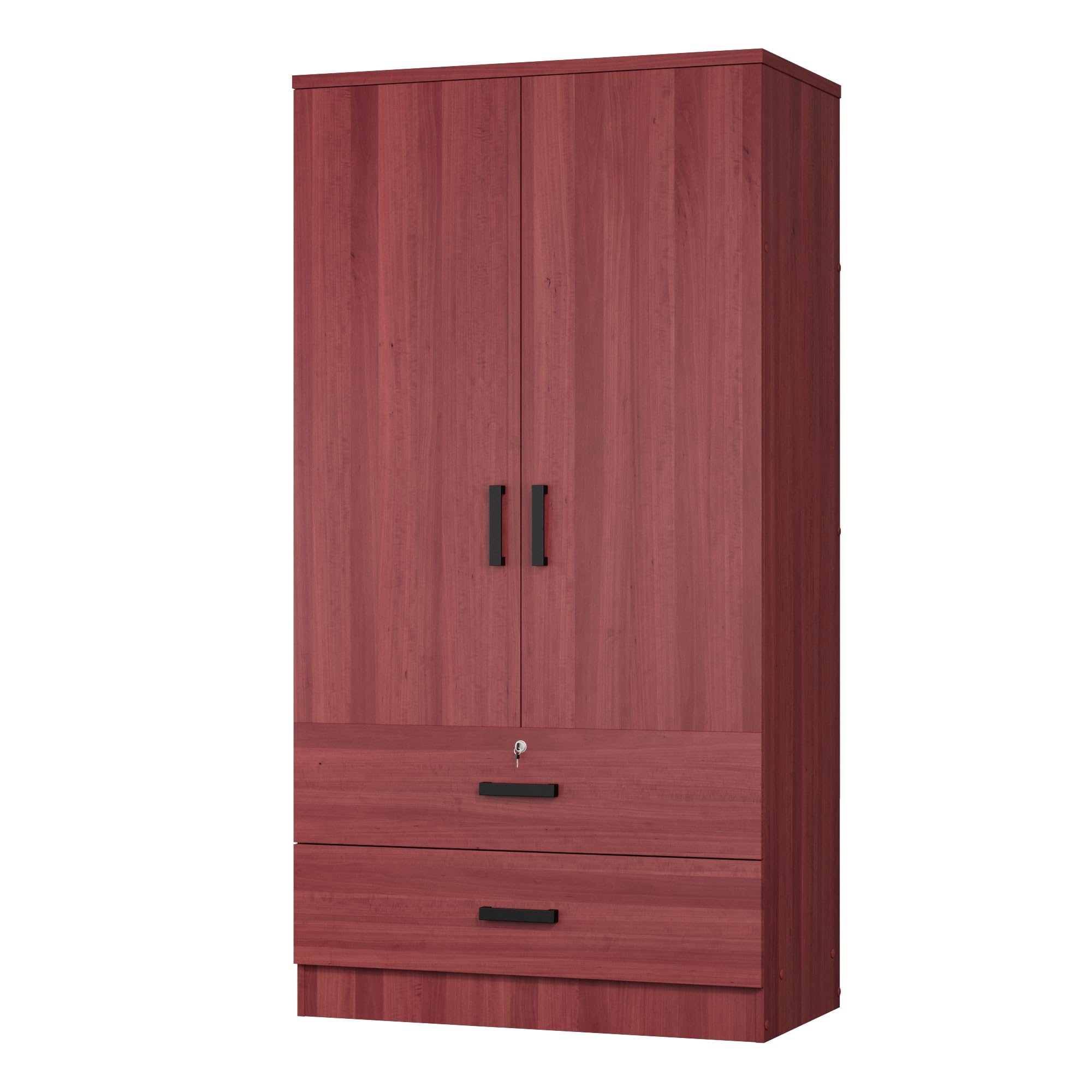 Woodpeckers Furniture And Mattress 2-Door Closet with 2-Drawers (Mahogany)
