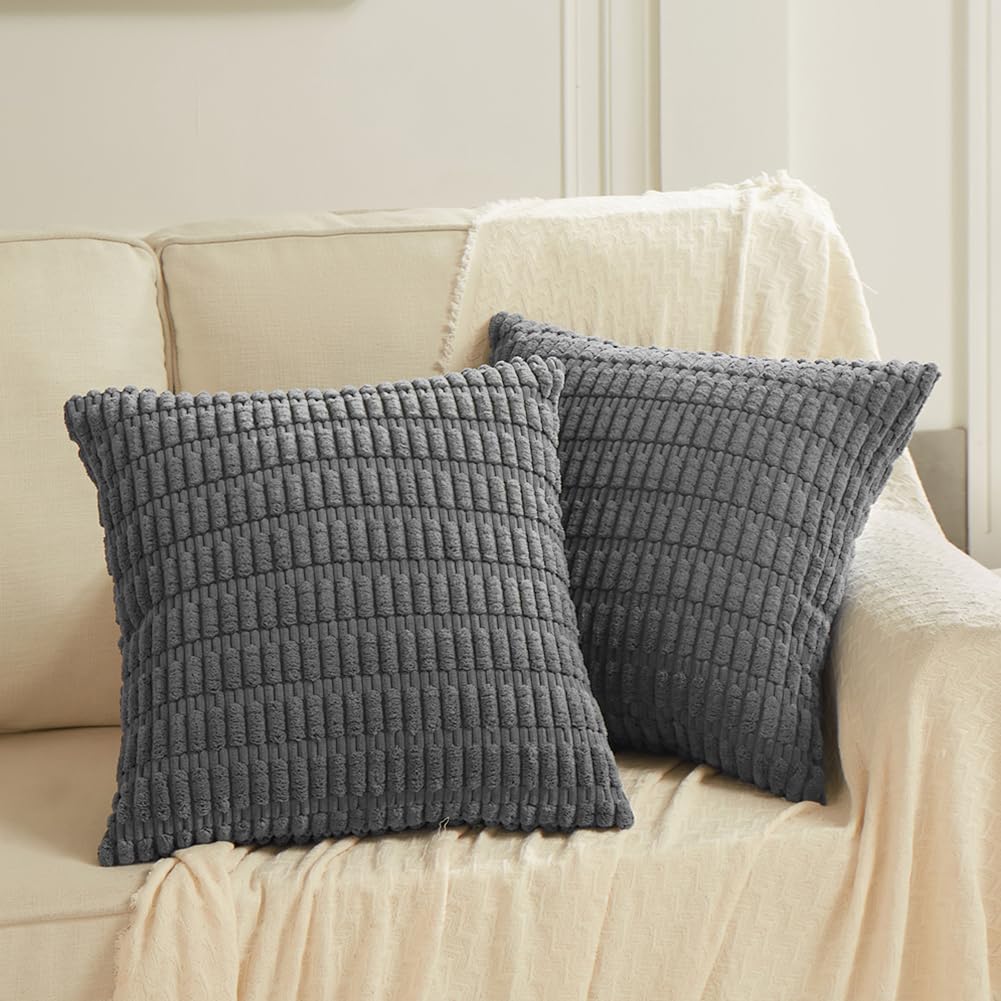 Fancy Homi 2 Packs Dark Grey Lumbar Decorative Throw Pillow Covers 14X14 Inch For Living Room Couch Bed Sofa, Rustic Farmhouse B