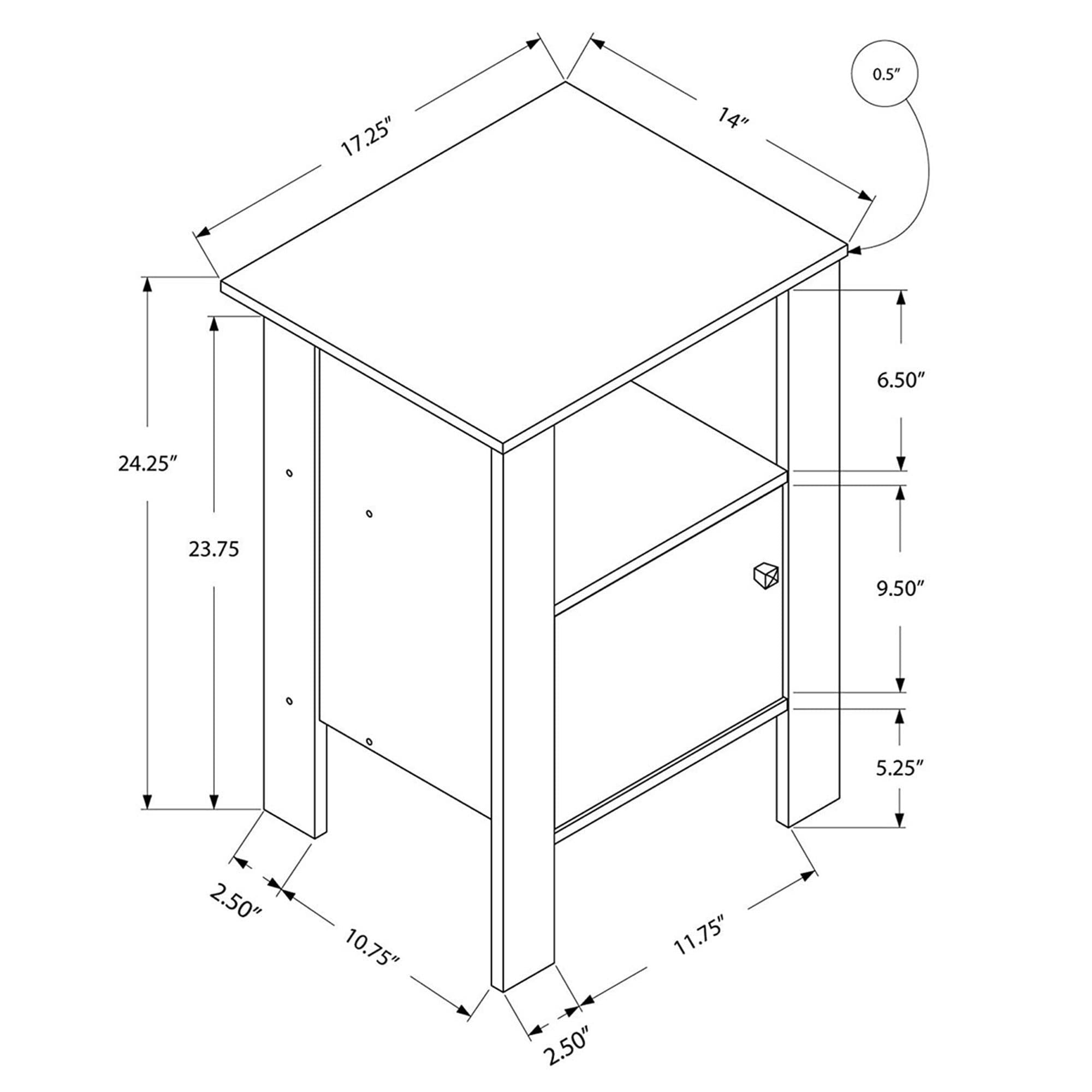 Monarch Specialties Accent Table-Grey Night Stand With Storage, 17.25&quot; L X 14&quot; D X 24.25&quot; H