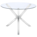 Coaster Home Furnishings Vance 41-inch Round Clear Tempered Glass Top Asterisk Dining Room Table Electroplated Chrome Steel Base 120760