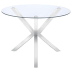 Coaster Home Furnishings Vance 41-inch Round Clear Tempered Glass Top Asterisk Dining Room Table Electroplated Chrome Steel Base 120760
