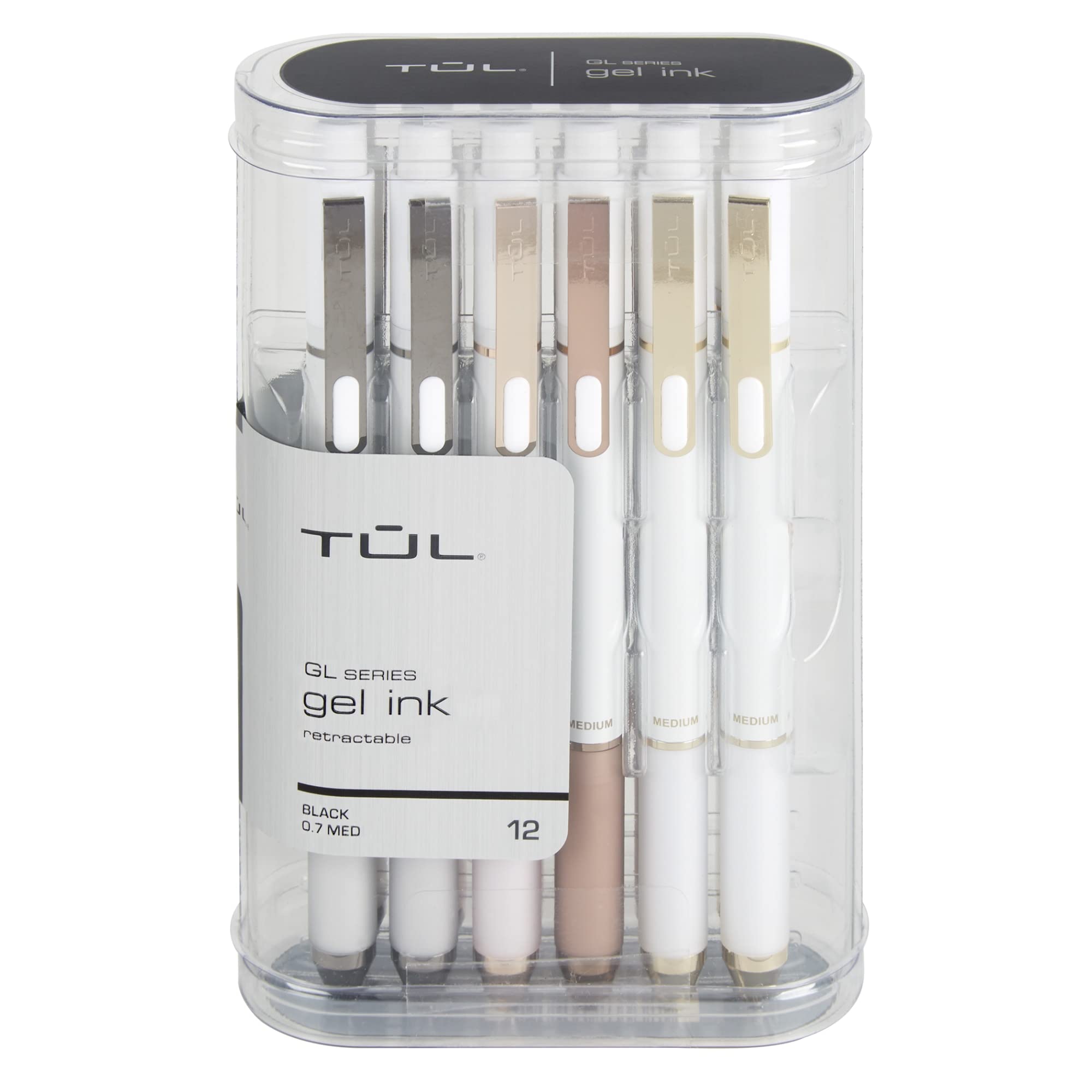 Tul Gl Series Retractable Gel Pens, Medium Point, 0.7 Mm, Pearl White Barrel, Black Ink, Pack Of 12 Pens