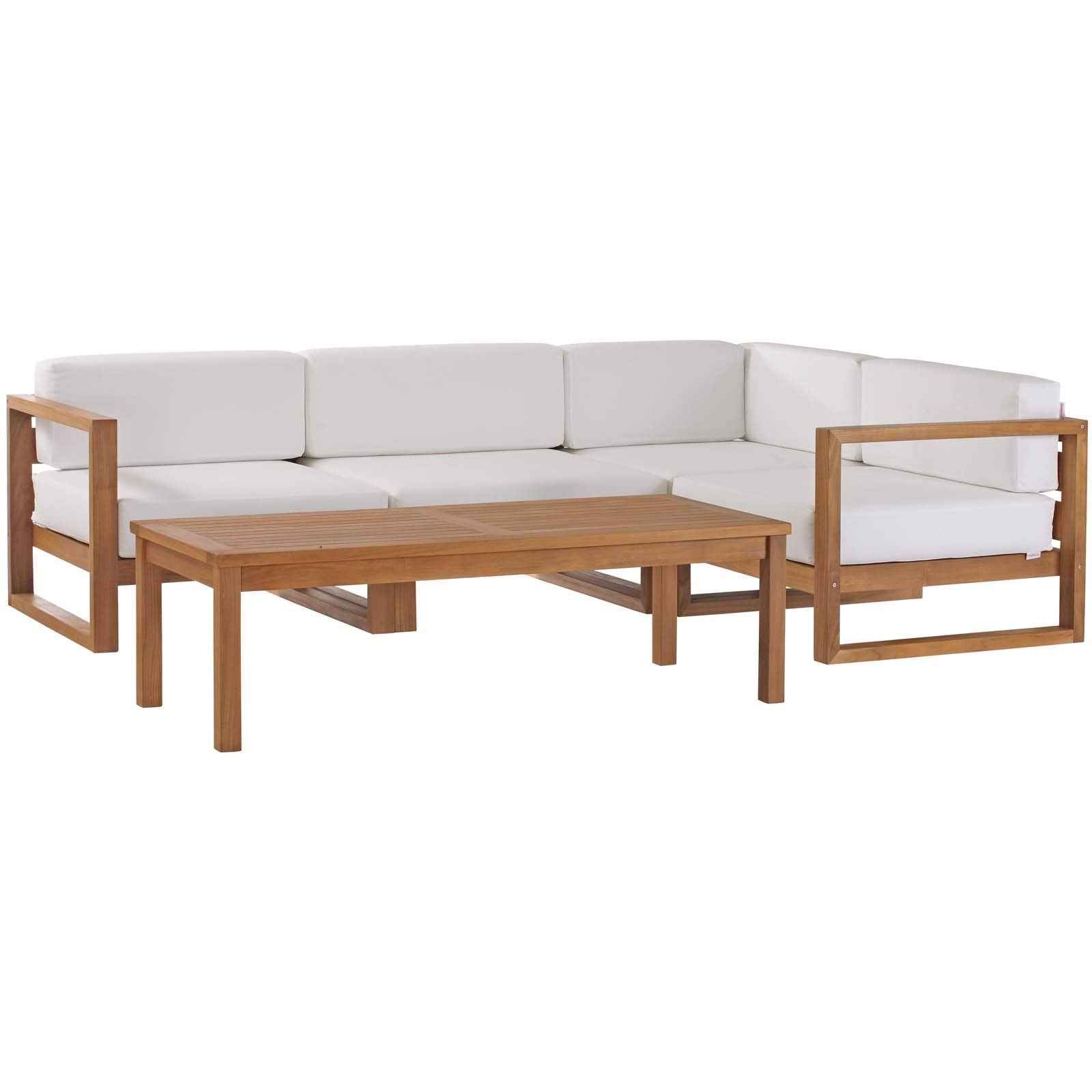 Modway Eei-4619-Nat-Whi-Set Upland Patio Teak Wood Sectional Sofa, 5-Piece Set, Natural White