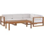 Modway Eei-4619-Nat-Whi-Set Upland Patio Teak Wood Sectional Sofa, 5-Piece Set, Natural White
