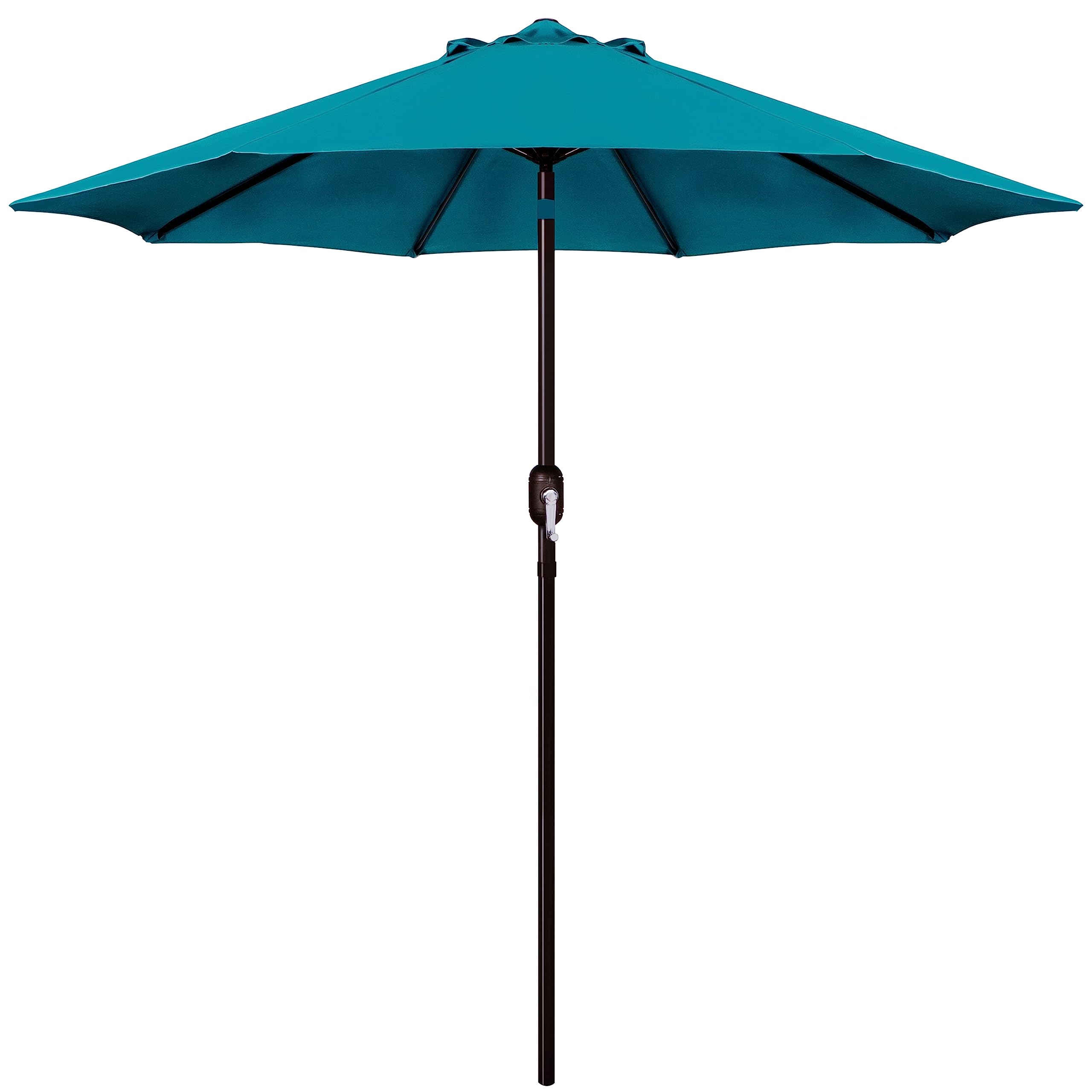 Blissun 9' Outdoor Patio Umbrella, Market Striped Umbrella With Push Button Tilt And Crank (Cerulean)