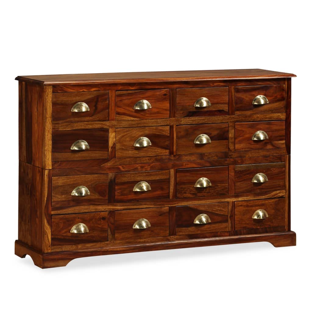 vidaXL Solid Sheesham Wood Chest of Drawers - Handmade Wooden Highboard with 16 Drawers - Versatile Furniture Suitable as Side Cabinet or Storage Organizer - Rich Brown Finish