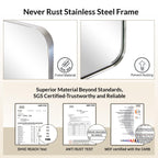 Andy Star Chrome Bathroom Mirror, 24   X40    Polished Nickel Rounded Corner Rectangle Mirror, Modern Metal Frame Bathroom Vanit