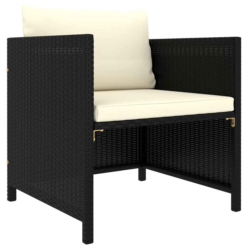 vidaXL Outdoor Patio Sofa with Cushions - Stylish & Functional Black Poly Rattan Garden Seat with Removable Cream White Cushions, Weather-Resistant & Lightweight