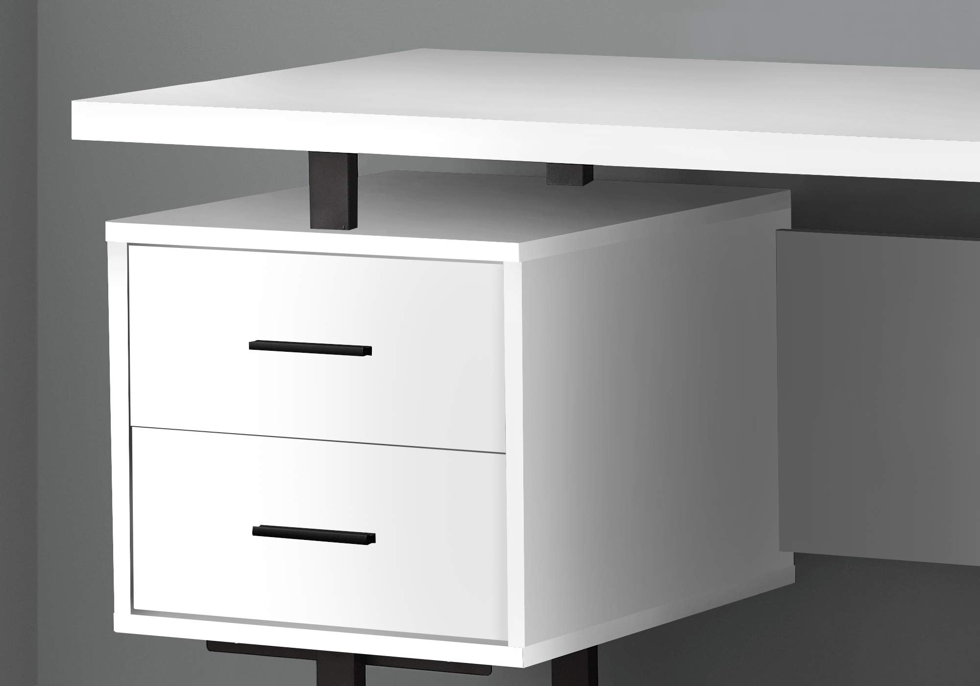 Monarch Specialties I 7631 Computer Desk, Home Office, Laptop, Left, Right Set-Up, Storage Drawers, 60&quot; L, Work, Metal, Laminate, White, Black, Contemporary