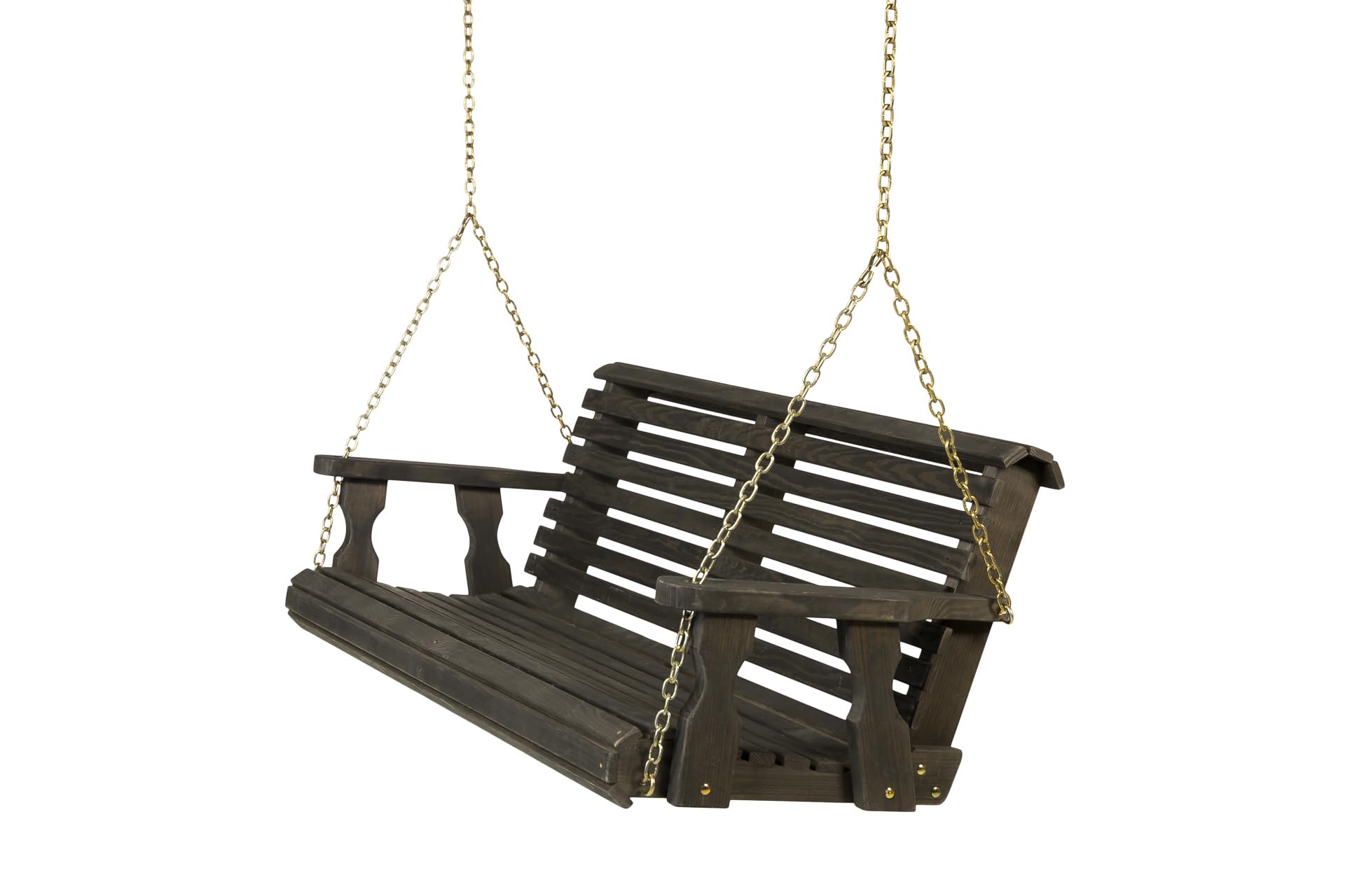 Amish Casual Heavy Duty Wooden Roll Back 5 Foot Porch Swing in Semi-Solid Black Stain, Authentic Amish Craftsmanship from Treate