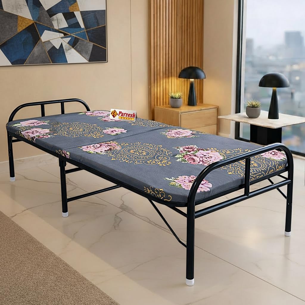Ps Parvesh Smart Cotton 2 Inch Mattress Folding Bed For Adults For Home And Hostel Size (Grey, 3Ft X 6Ft)