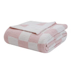 Bearberry Fuzzy Checkerboard Grid Throw Blanket Soft Cozy Warm Microfiber Blanket Decor For Couch Sofa Bed Travel Home (Pink, 50