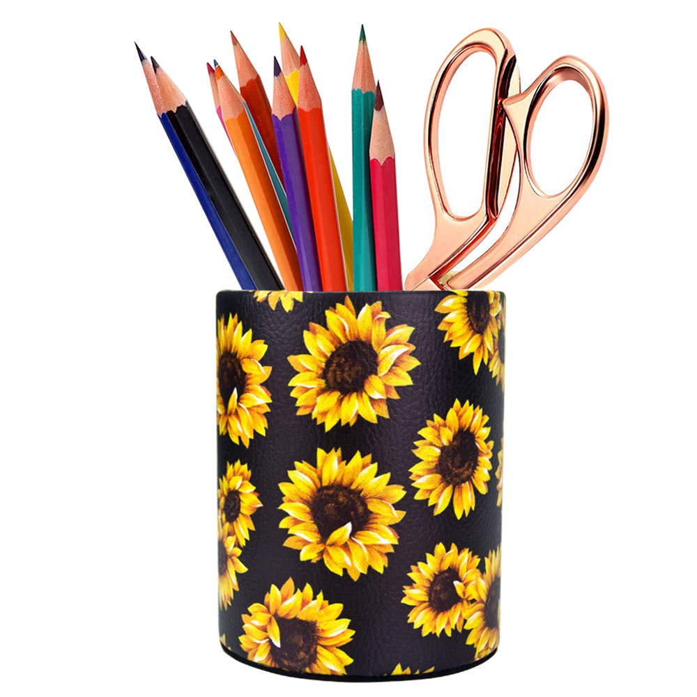Heygoo Sunflower Pen Holder, Pencil Holder Desk Organizer For Women Girls, Floral Makeup Brush Holder, Ideal Gift For Office, Cl