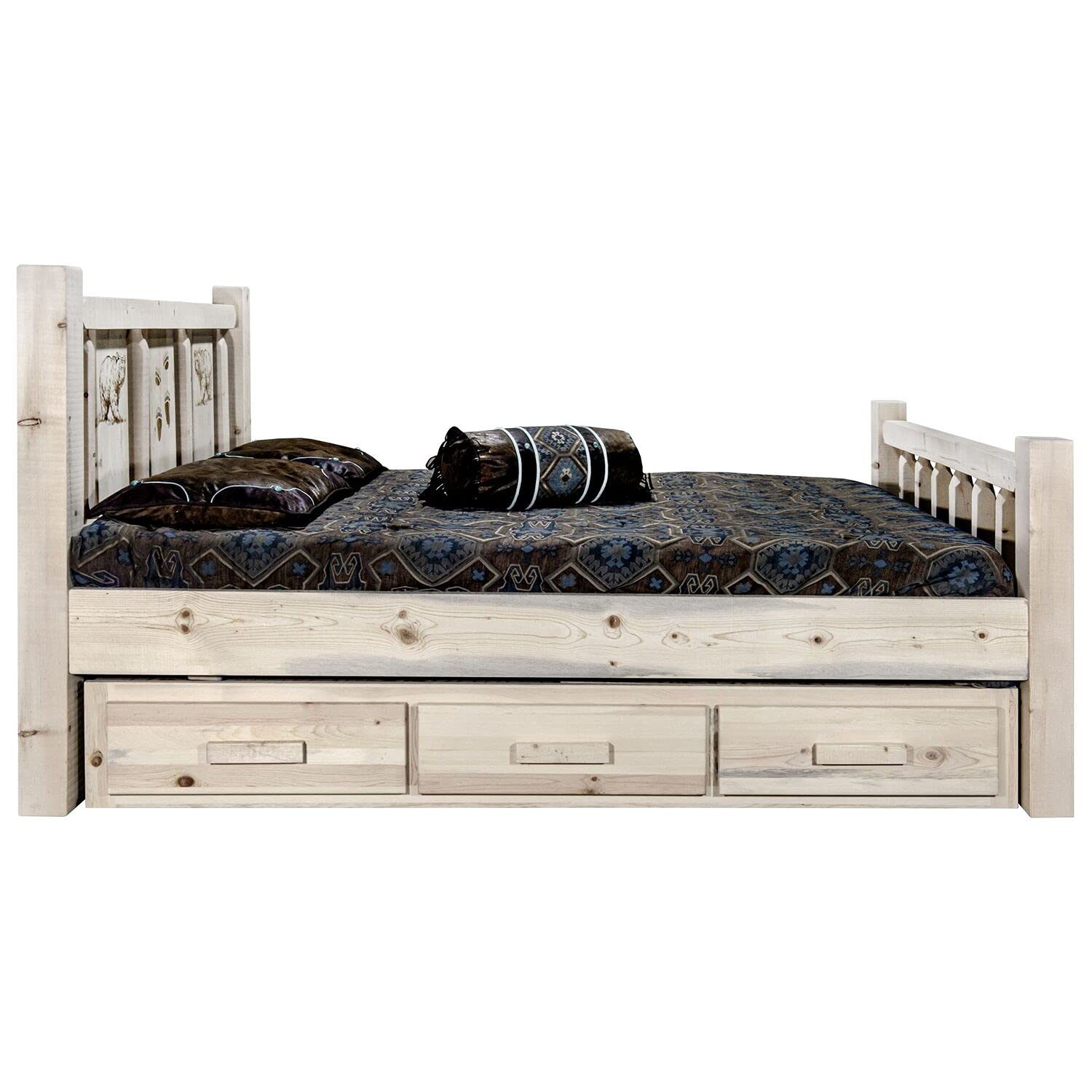 Montana Woodworks Homestead Collection Queen Storage Bed w/Laser Engraved Elk Design, Ready to Finish