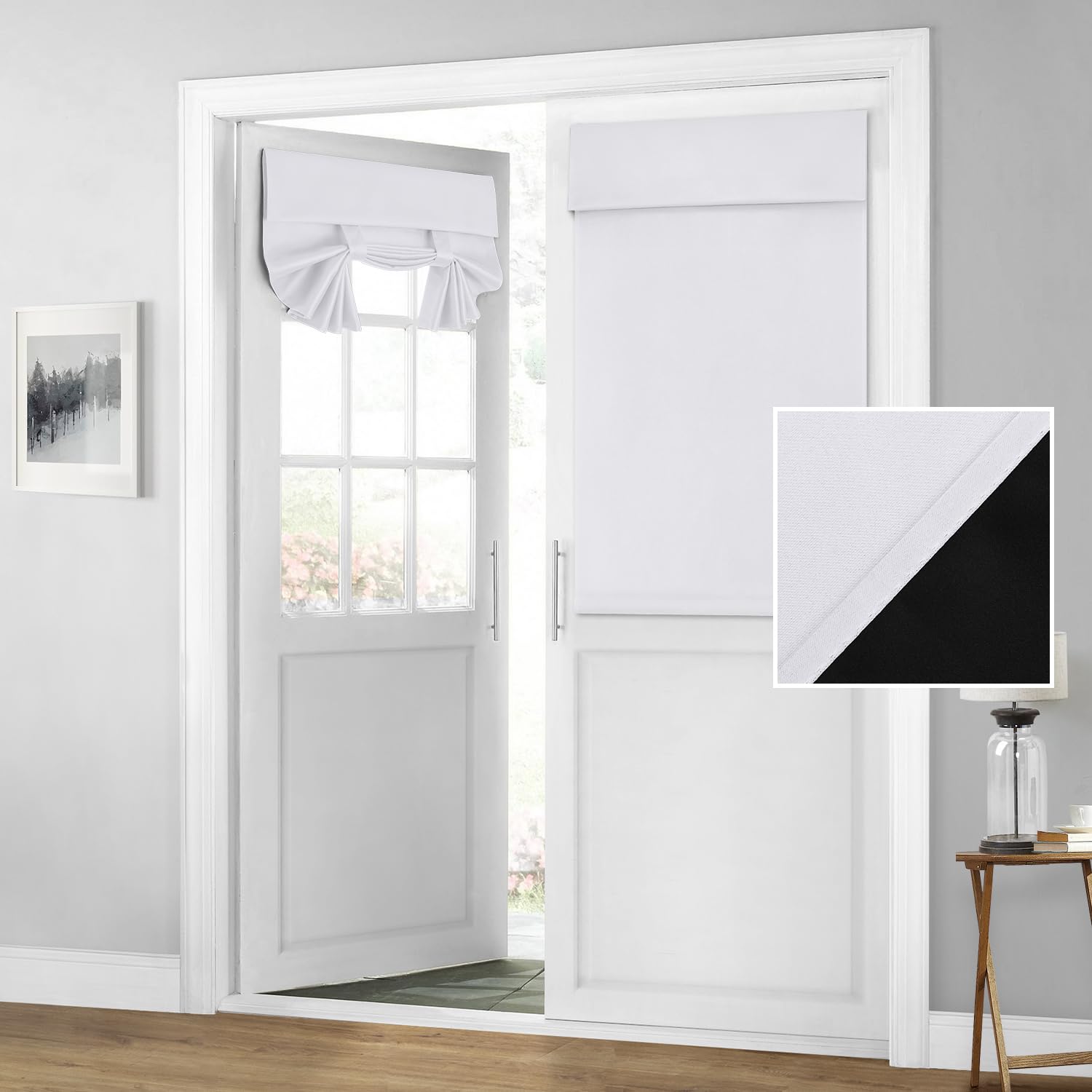 Homeideas 100% Blackout French Door Curtains, Privacy Door Curtains For Window, 26 X 40 Inch Room Darkening Blinds, Thermal Insulated Window Shades For Bedroom, 1 Panel, Greyish White