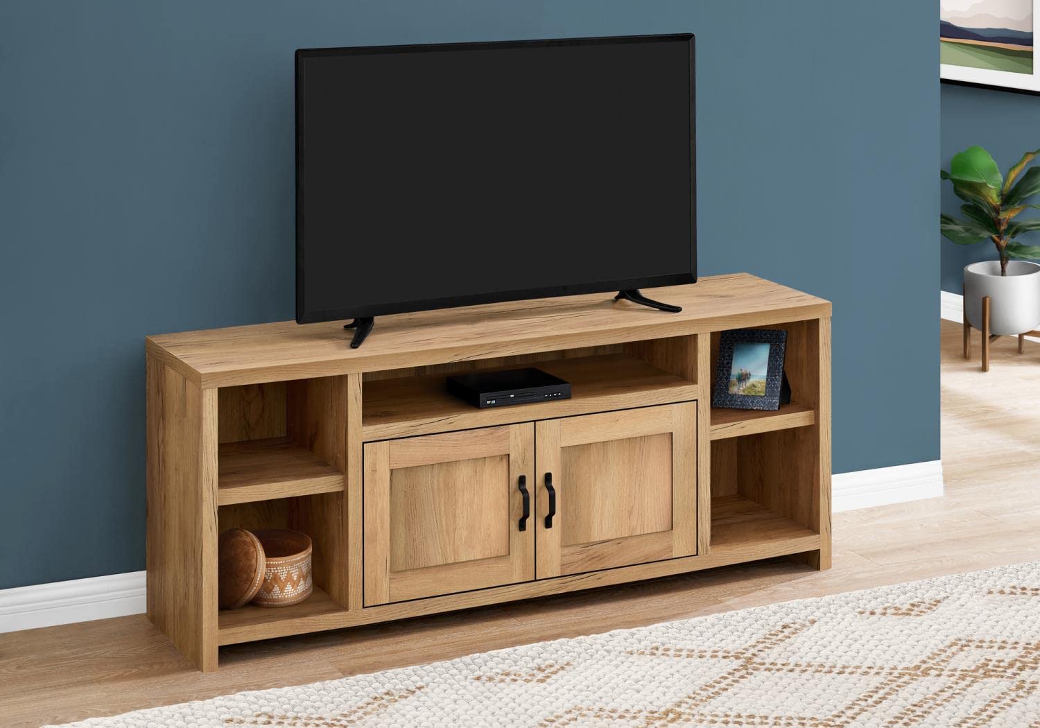 Monarch Specialties I 2744 Tv Stand, 60 Inch, Console, Media Entertainment Center, Storage Cabinet, Living Room, Bedroom, Laminate, Brown, Transitional