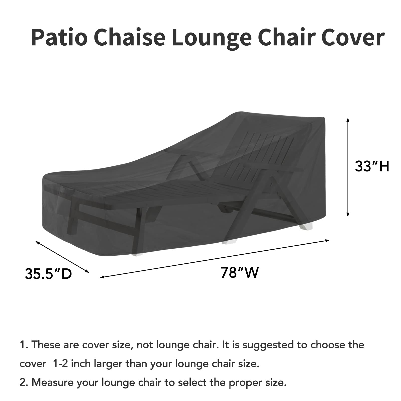 Easy-Going Waterproof Patio Lounge Chair Cover Uv Resistant Outdoor Chaise Lounge Covers With Tape Sealed Seam(2 Pack-78Wx35.5Dx33H Inch, Black)