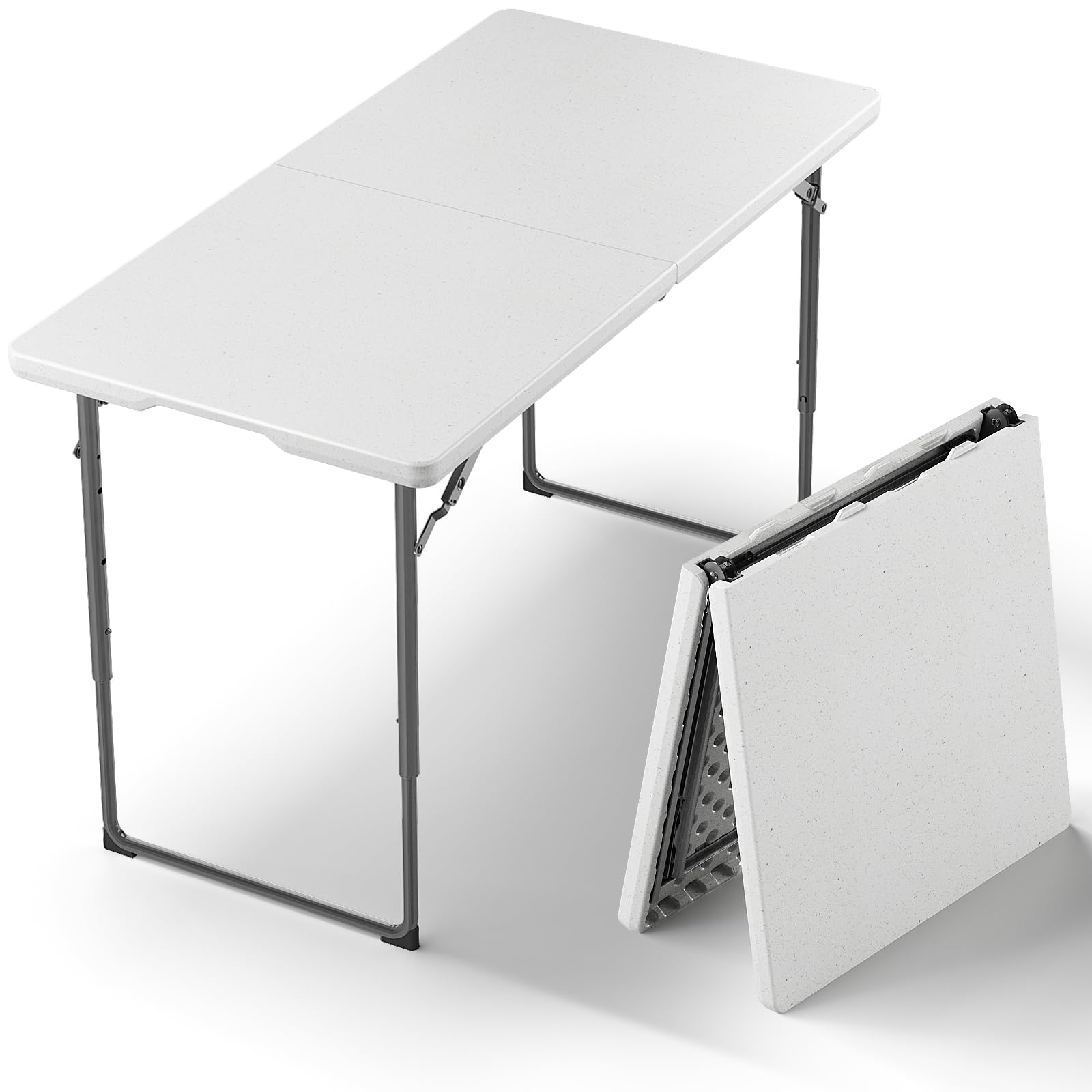 2 Pack Folding Table, 4FT Foldable Picnic Table with Adjustable Height, Heavy Duty Fold-in-Half Portable Table for Weddings, Cam