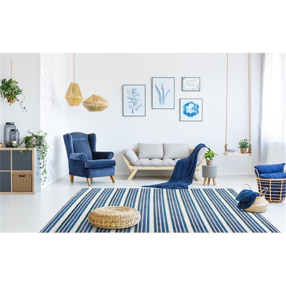 Alora Decor Rivera 5' X 8' Stripe Blue/Ivory Hand-Tufted Area Rug