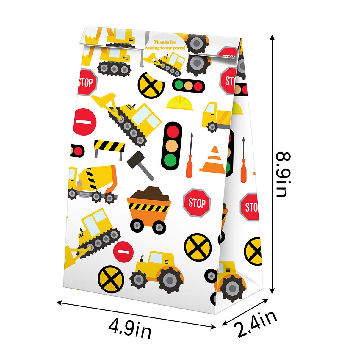 Construction Party Favors Candy Bags With Stickers - Construction Goodie Gift Treat Bags - Construction Themed Birthday Party Su