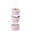 Sawysine Pink Bow Hanging Basket Woven 3 Tier Wall Mounted Storage Basket