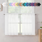 Aiyufneg White Sheer Valance For Window Curtains 24 Inch Length, Light Filtering Kitchen Valances, Small Voile Sheer Curtains Fo