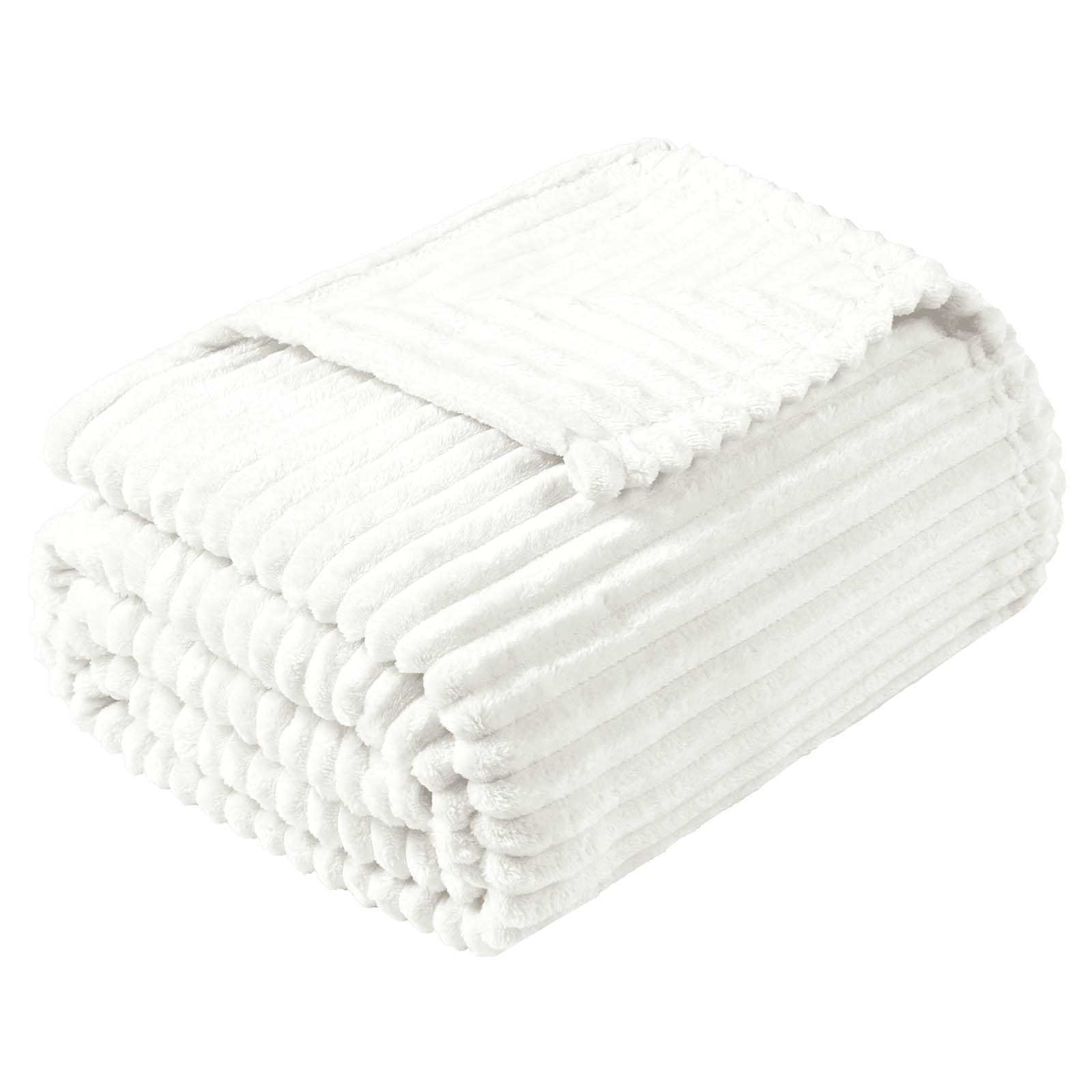 Vessia Flannel Fleece Twin Size Blanket For Bed,Couch,Sofa(60X80Inch), 300Gsm Microfiber White Striped Bed Blanket For Adults, S