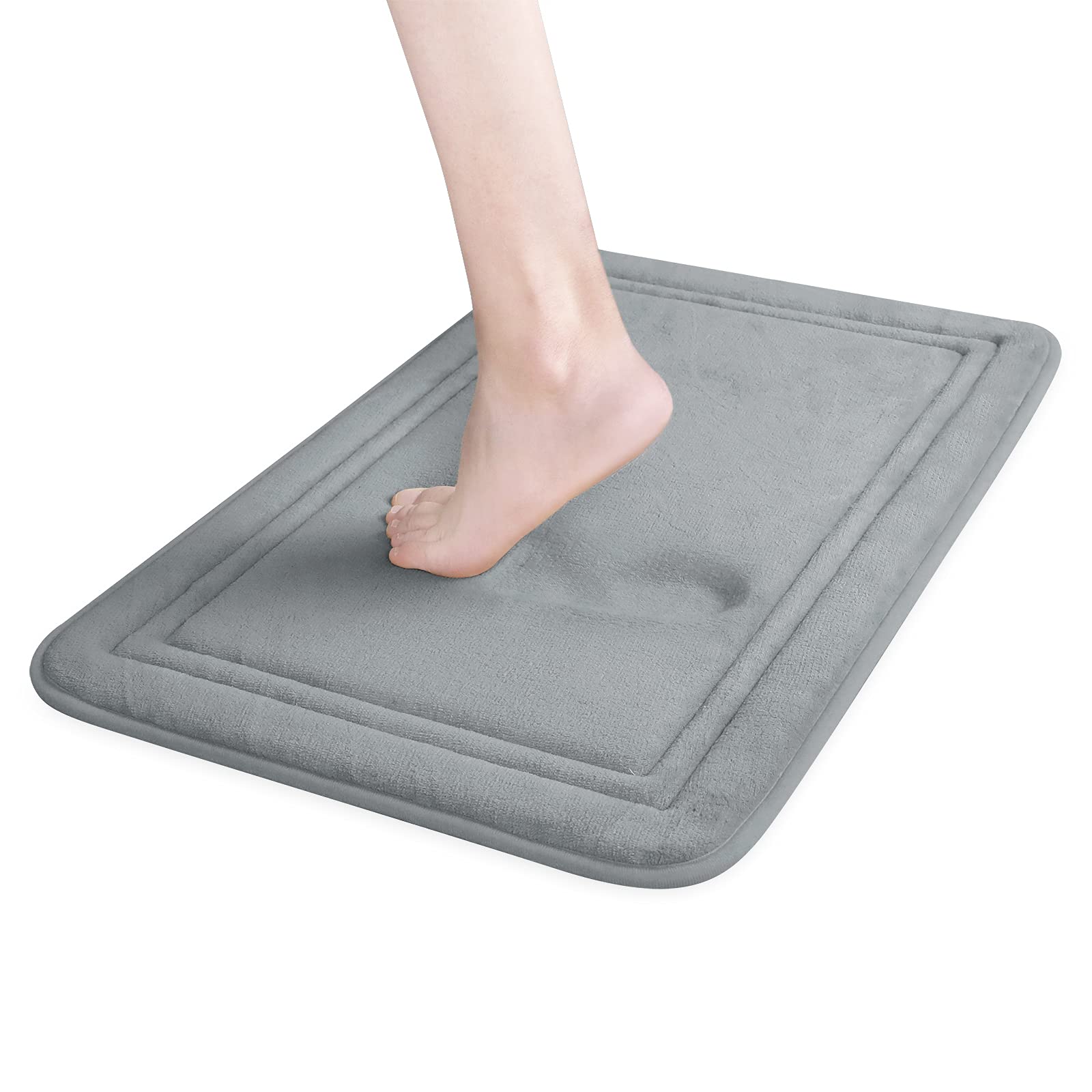 Itsoft Memory Foam Bath Mat Non Slip Absorbent Super Cozy Velvet Bathroom Rug Carpet, Machine Washable, 16 X 24 Inches Gray