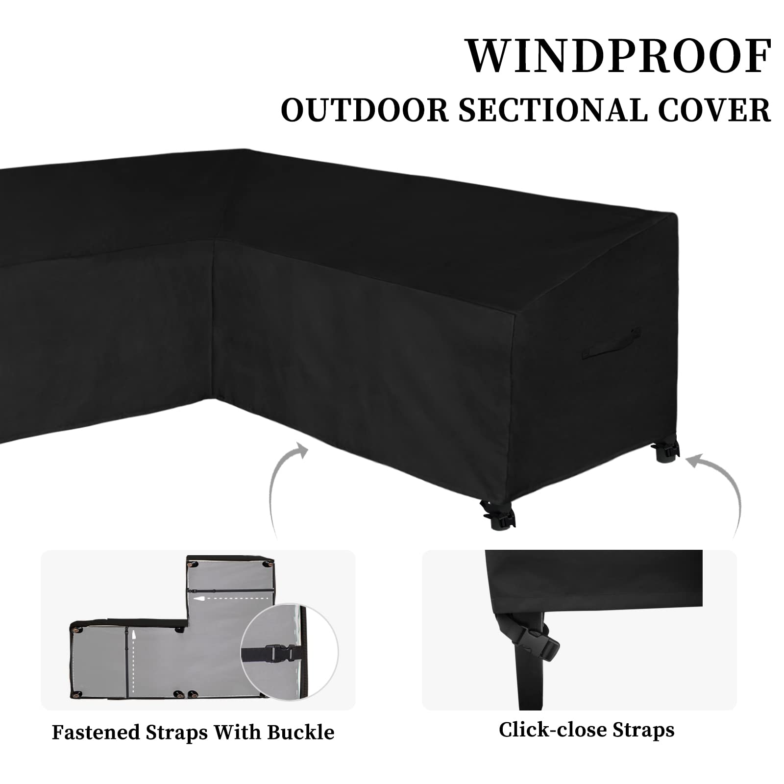 Easy-Going Patio L-Shaped Sectional Sofa Cover, 104'X83' Waterproof Outdoor Sectional Cover, Heavy Duty Garden Furniture Cover With Air Vent (Right Facing, Black)