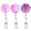 Retractable Badge Holder, Nursing Badge Reel With Alligator Clip,Cute Badge Clip On Id Card Holders (3Pack Marble)