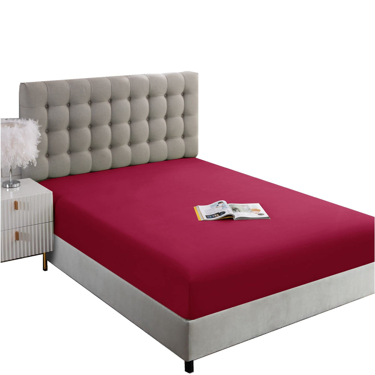 Ghooss Twin Xl Size Fitted Sheet-Single Fitted Deep Pocket Sheet Up To 14 Inch-Wrinkle-Fade-Stain Resistant-1 Pack(Burgundy,Twin