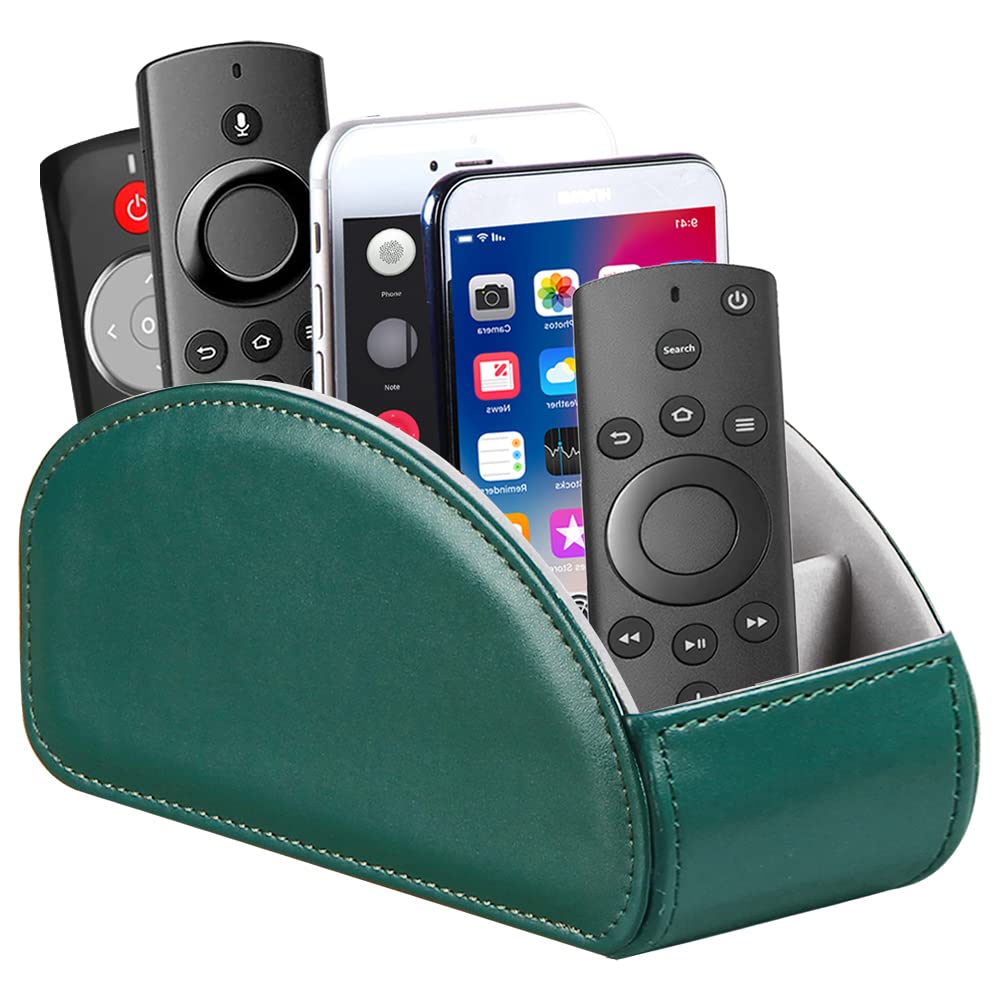 Remote Control Holder, Leather 5 Rooms Desk Organizer And Decorations For Living Room, Bedside Storage Remotes Caddy For Tv Cont
