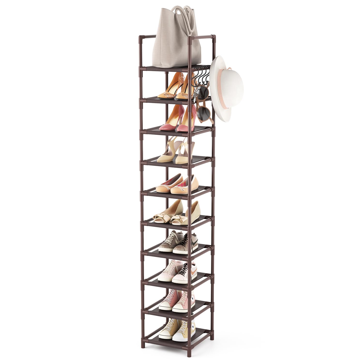 Lanteful Tall Shoe Rack 10-Tier Narrow Shoe Shelf Storage For 10-15 Pairs Shoe And Boot, Sturdy Shoe Storage Space Saving Corner