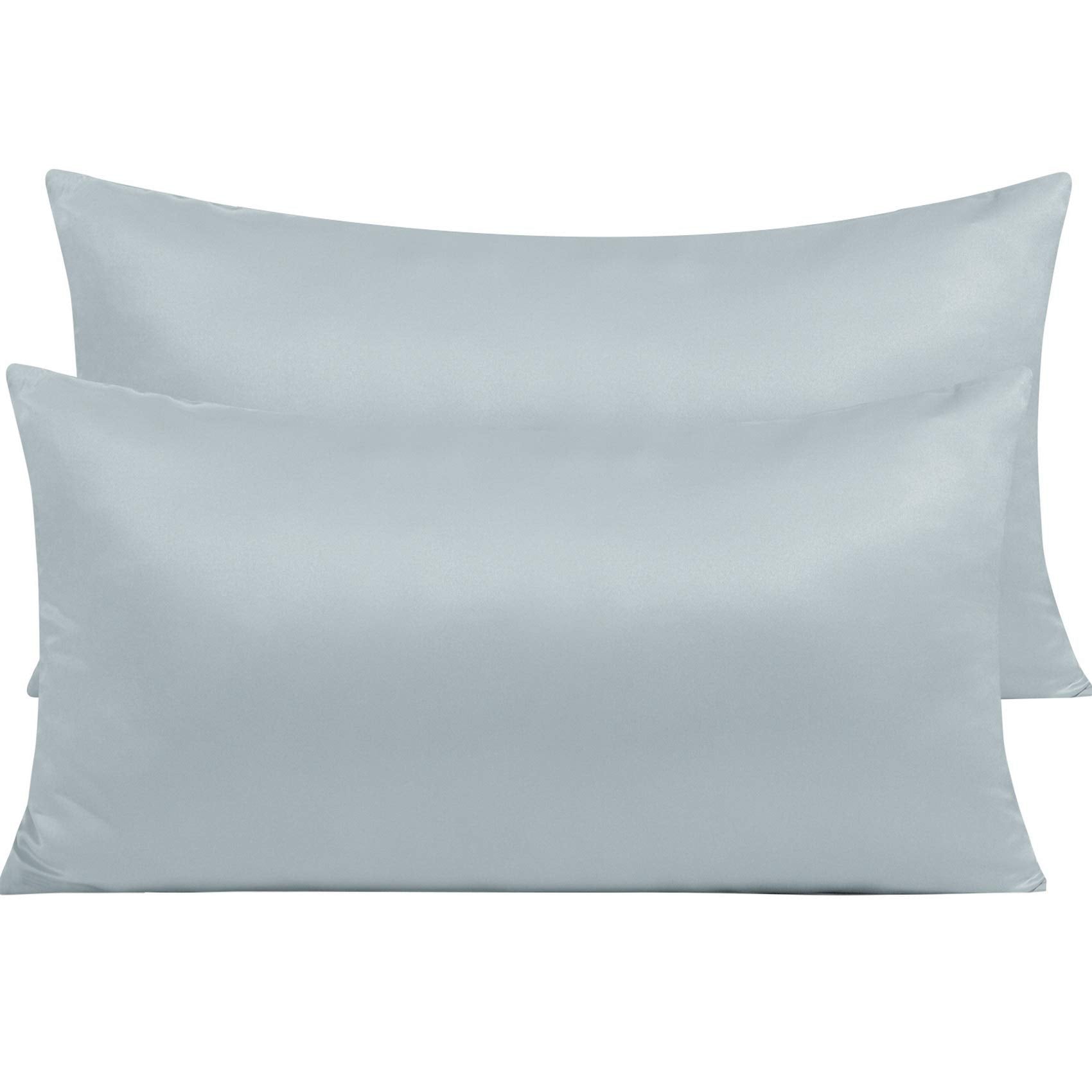 Ntbay Zippered Satin Pillow Cases For Hair And Skin, Luxury King Hidden Zipper Pillowcases Set Of 2, 20X36 Inches, Grey
