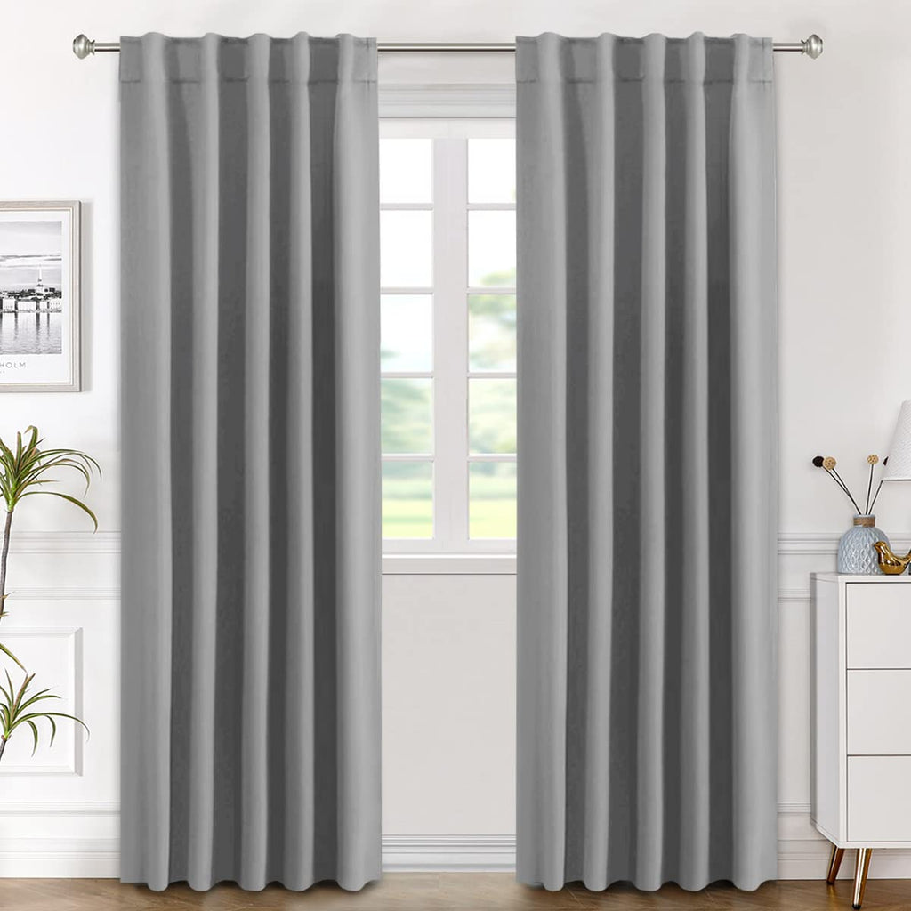 H.Versailtex Blackout Curtains Thermal Insulated Window Treatment Panels Room Darkening Blackout Drapes For Living Room Back Tab/Rod Pocket Bedroom Draperies (2 Panels, Grey, 42 X 84 Inch)