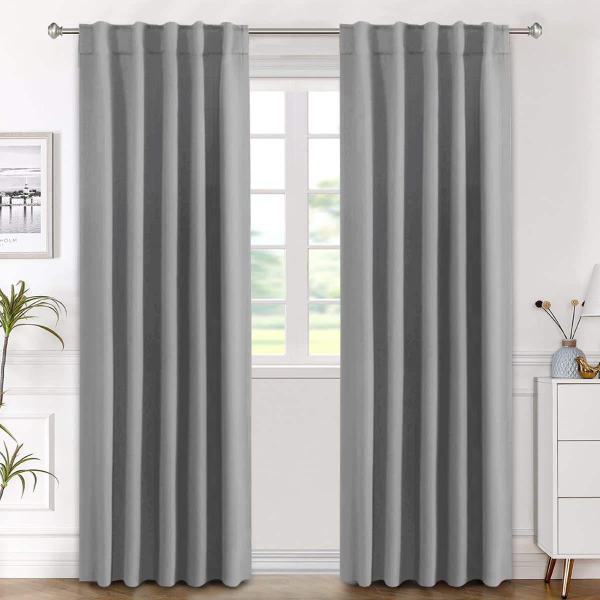 H.Versailtex Blackout Curtains Thermal Insulated Window Treatment Panels Room Darkening Blackout Drapes For Living Room Back Tab/Rod Pocket Bedroom Draperies (2 Panels, Grey, 42 X 84 Inch)