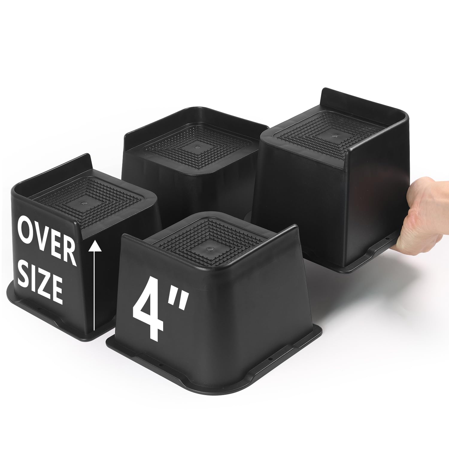 Sunifier Bed Risers 4 Inch Heavy Duty 4 Pack, L Shape Furniture Risers 4 Inch Support 5000Lbs, Oversized Bed Lifts Risers For Do