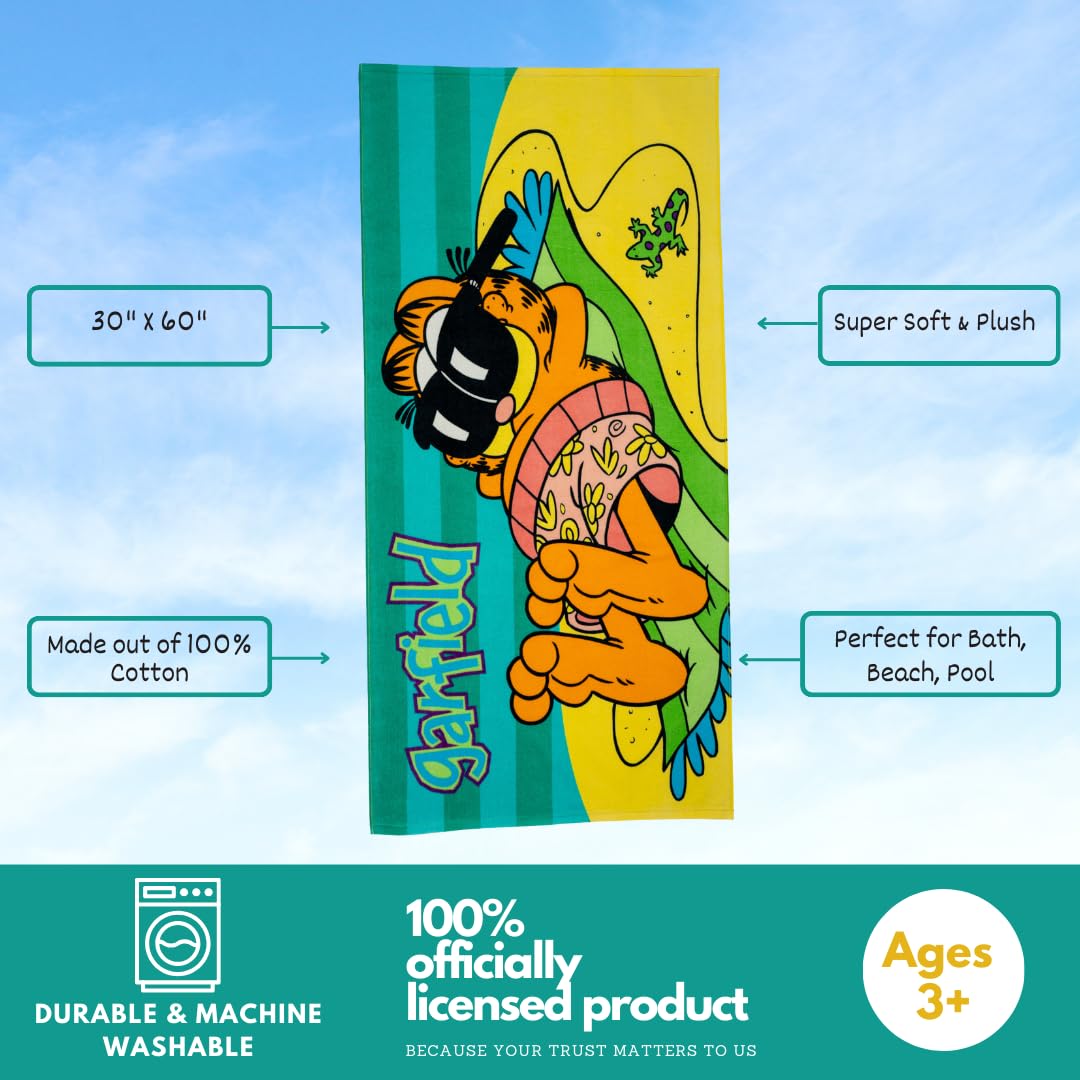 Franco Collectibles Garfield Super Soft Cotton Bath/Pool/Beach Towel, 60 In X 30 In, (100% Officially Licensed Product)