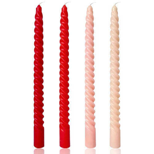 10 Inch Cream Spiral Taper Candles for Home Decoration, 4 Pack Red-Gradient Candlesticks for Dinner Party Wedding Holiday