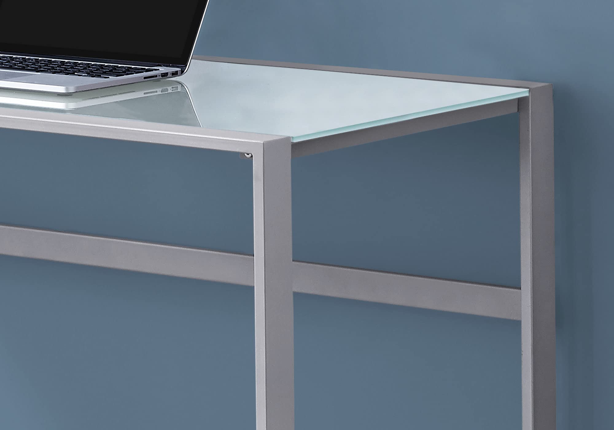 Monarch Specialties Study Laptop Table for Home & Office-Tempered Glass Top Computer Desk-Metal Legs, 48' L, Silver