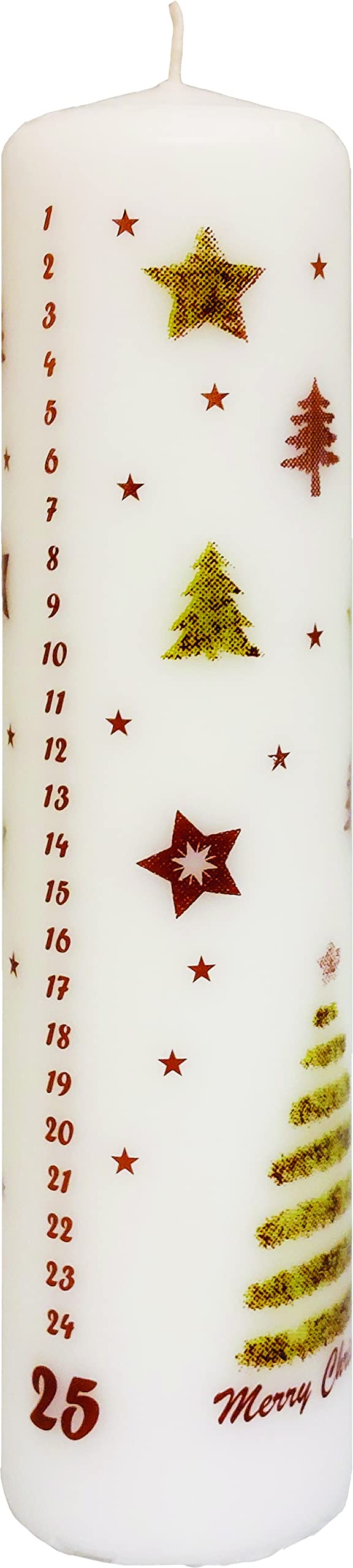 Unique Advent Festive Christmas Calendar Candle, Designed by Nordic Hygge, Christmas Tree and Stars, 25 Numbers, Countdown to Ch