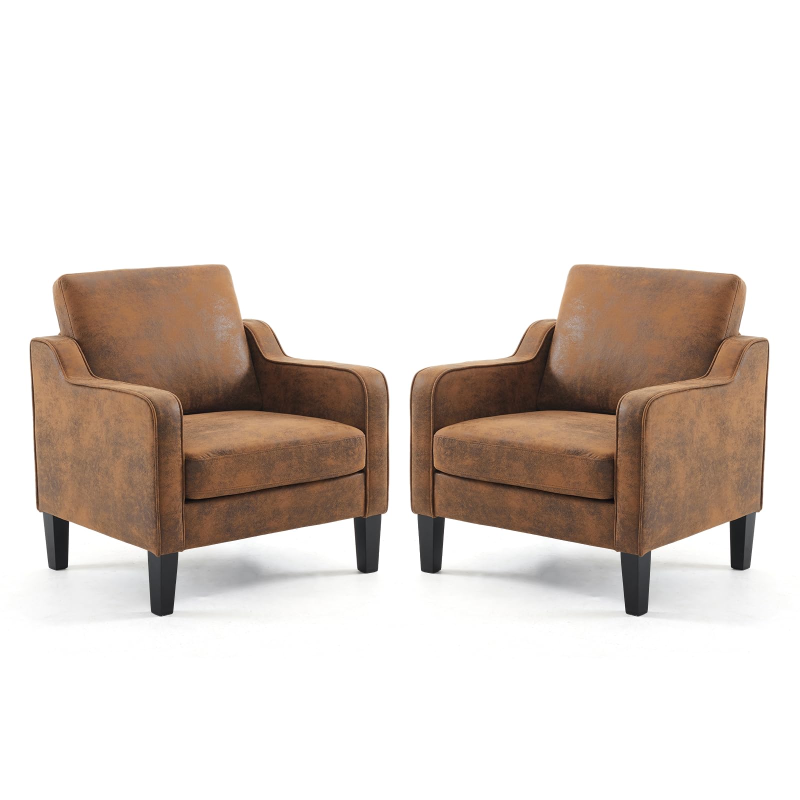 VINGLI Accent Chairs Set of 2 Living Room Chairs Rustic Reading Chair for Bedroom Scooped Arm Chair Mid Century Modern Accent Ch
