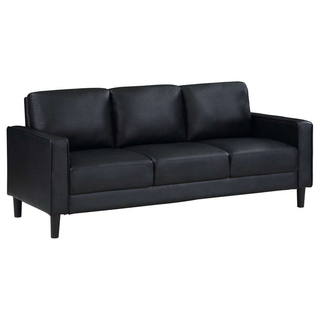 Coaster Home Furnishings Ruth Upholstered Track Arm Faux Leather Sofa Black