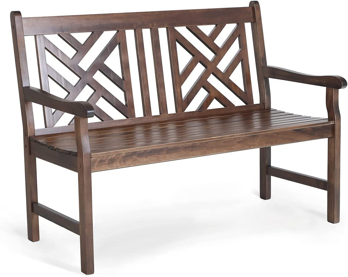 Mfstudio Outdoor Acacia Wood Garden Bench With Backrest And Armrest,2-Person Slatted Seat Bench Patio Furniture For Porch,Park,Yard,Weight Capacity 600 Lbs(Brown)