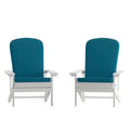 Set of 2 Adirondack Chairs in White with Teal Cushions, Porch, and Patio