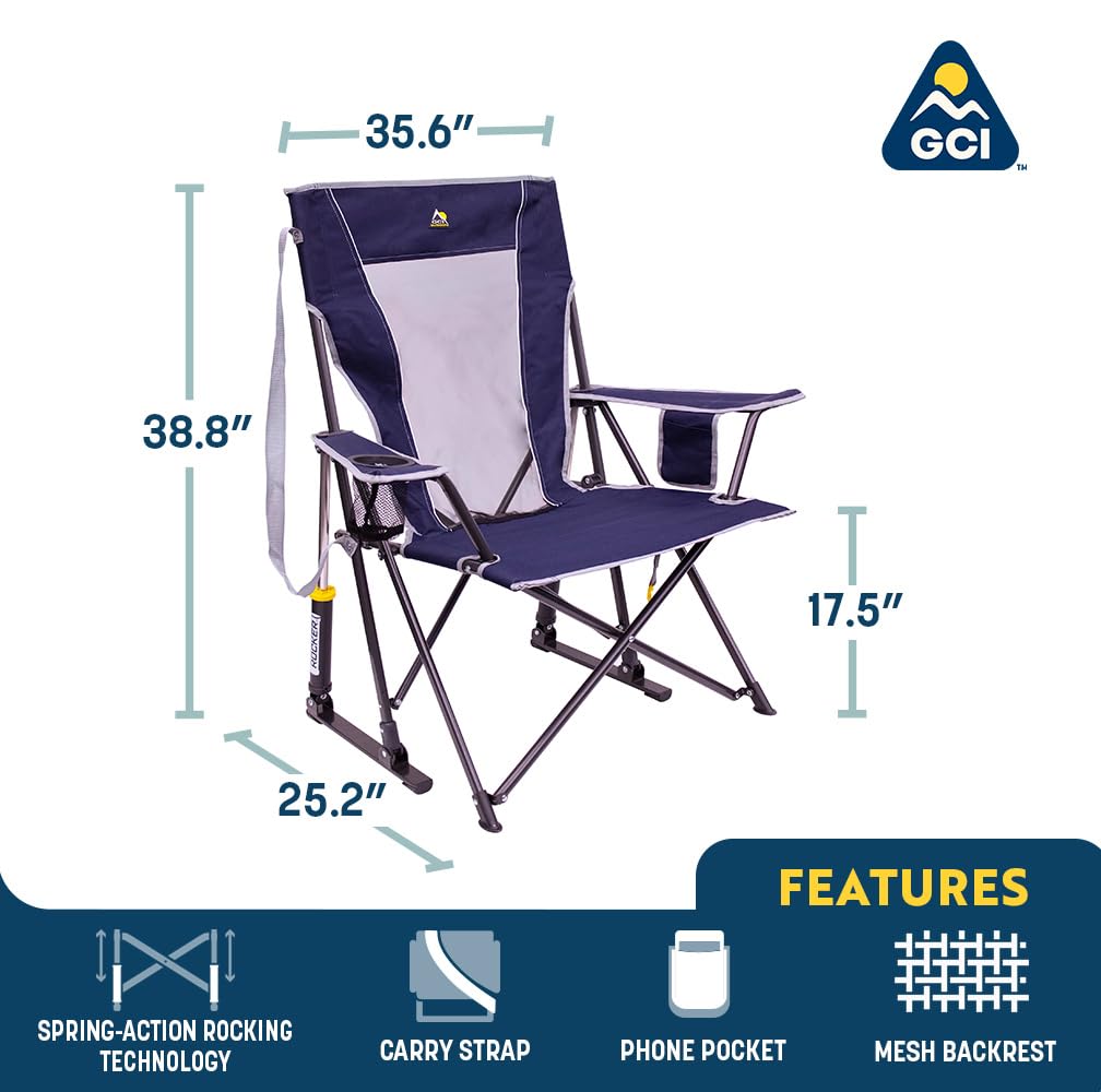 Gci Outdoor Comfort Pro Rocker Camping Chair | Portable Folding Rocking Chair With Durable Armrests & Drink Holder — Royal Blue