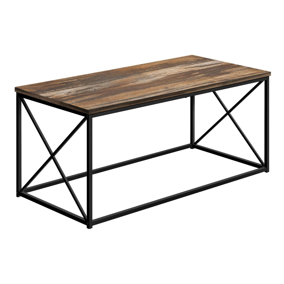 Monarch Specialties 3784 Coffee Table, Accent, Cocktail, Rectangular, Living Room, 40' L, Metal, Laminate, Contemporary, Modern Table-40, 40.5'L x 20'W x 18'H, Medium Brown Reclaimed Wood-Look/Black